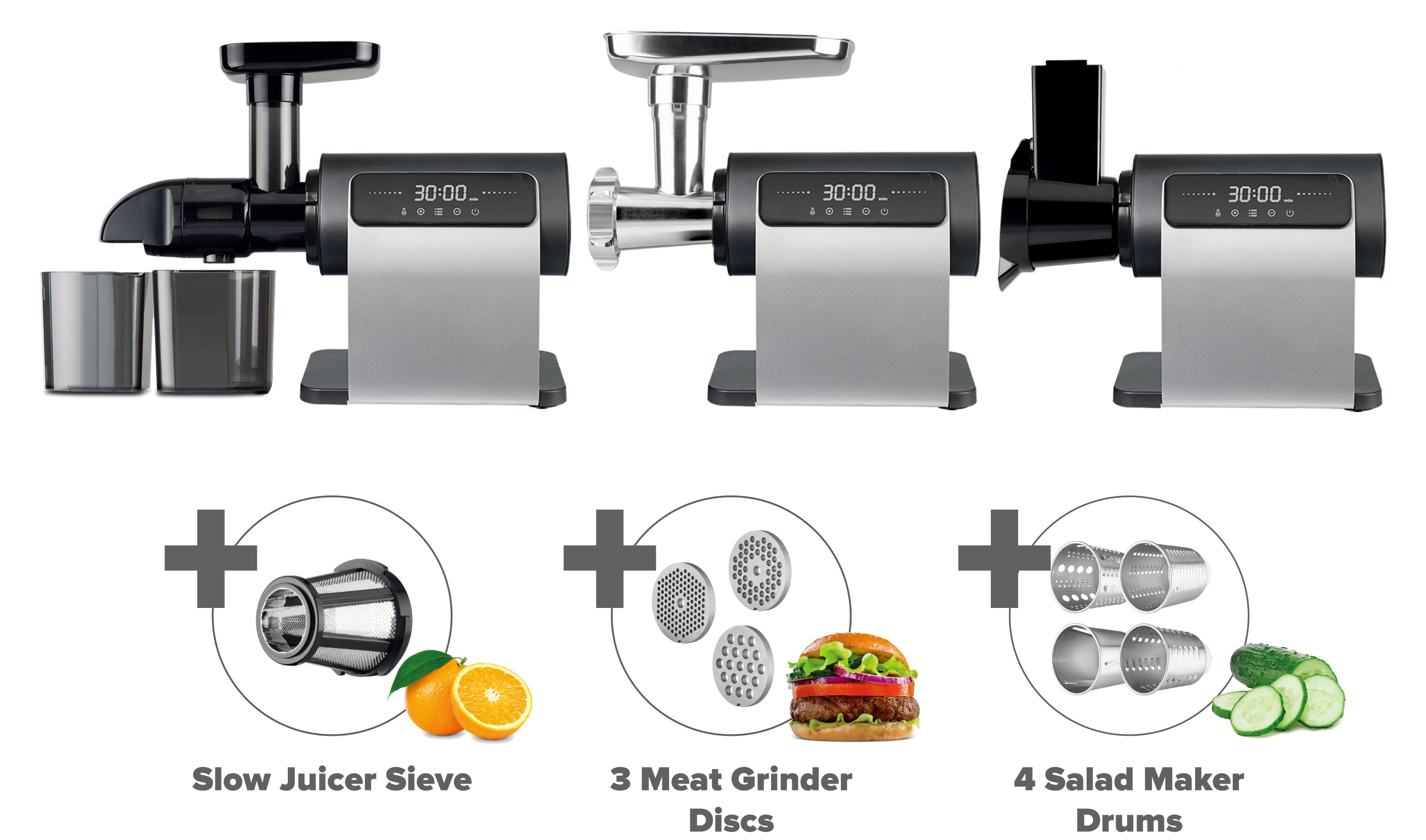מטחנת בשר דיגיטלית + מסחטה ופורס מזון MGM2000