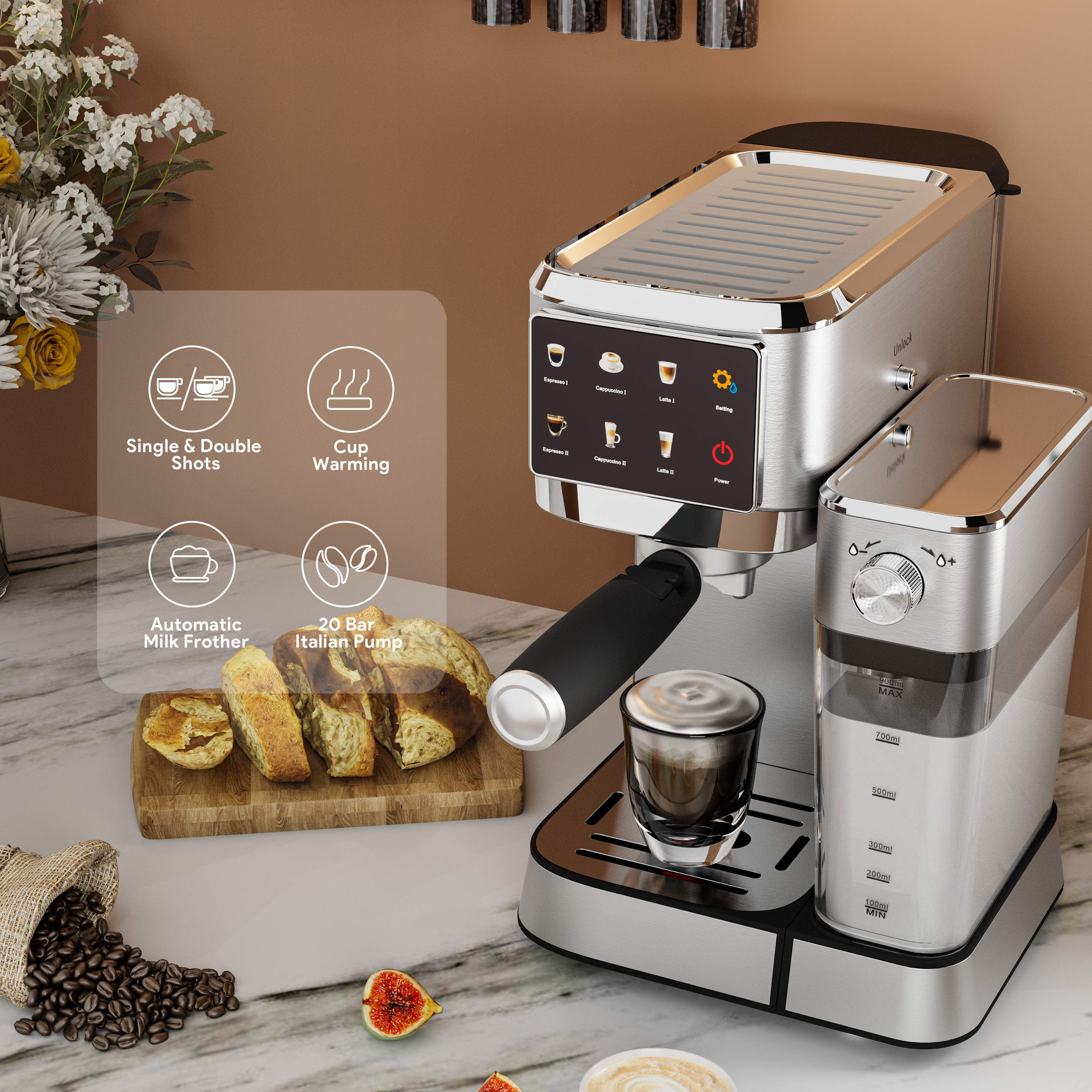 מכונת קפה דיגיטלית +מקציף SAUTER Barista pro 350