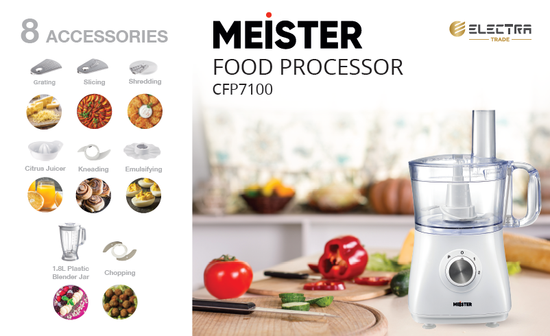 מעבד מזון CFP7100 לבן כולל אביזרים