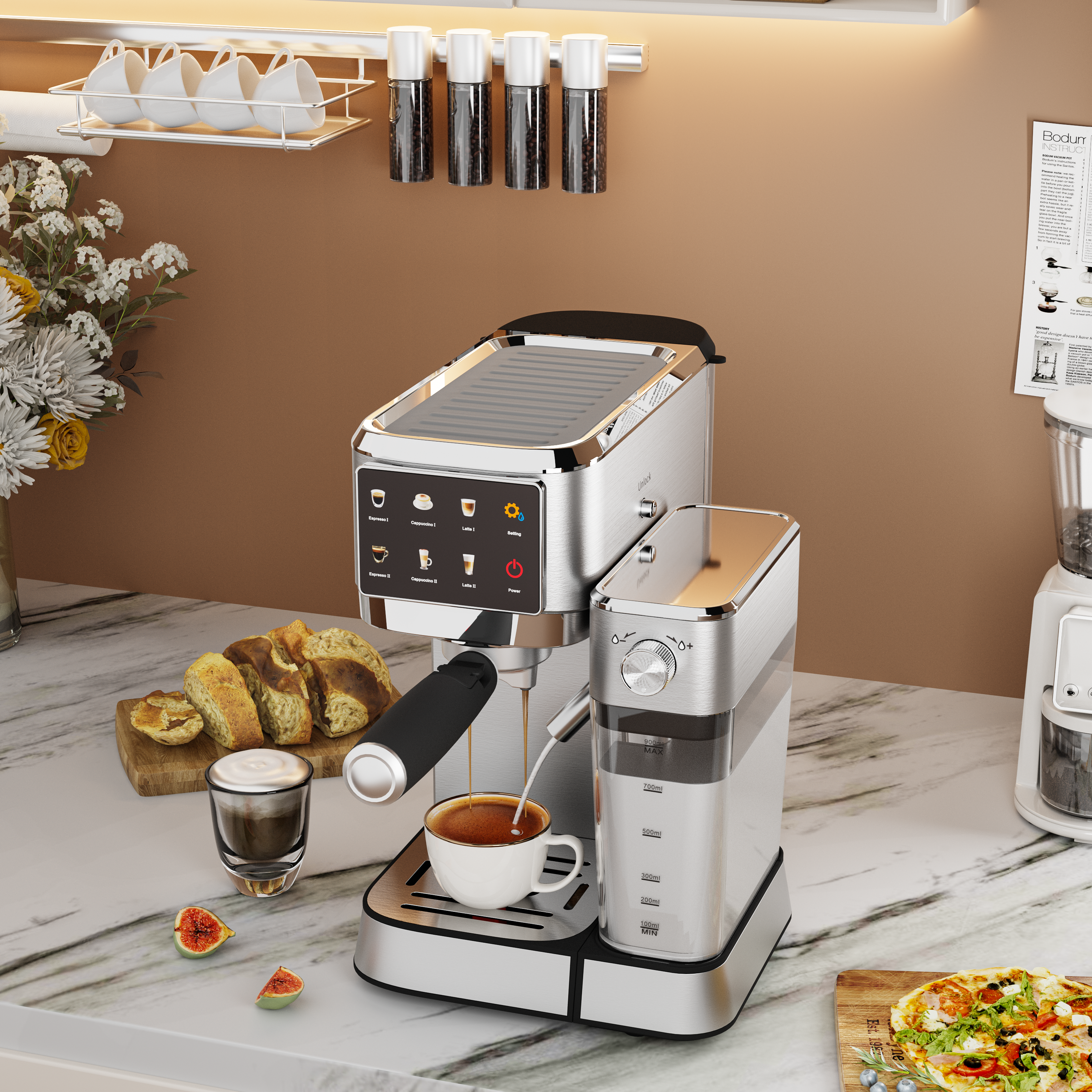 מכונת קפה דיגיטלית +מקציף  SAUTER Barista pro 350