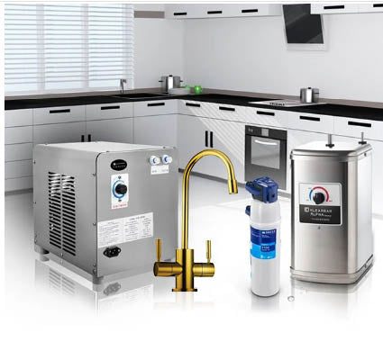 מערכת תת כיורית כולל ברז גוון זהב מוברש דגם מודרני